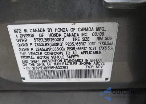 2006 Acura Mdx z USA, uszkodzony, nr VIN 2HNYD18226H530262